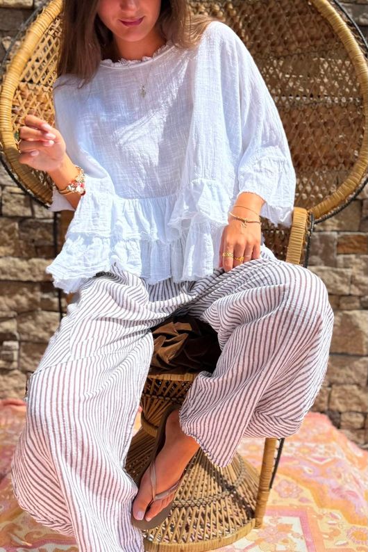 Sundaze Cheesecloth Frill Top White 