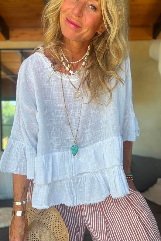 Sundaze Cheesecloth Frill Top White 