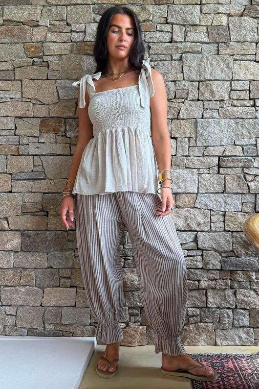 Sundaze Cheesecloth Tie Shoulder Top Calico
