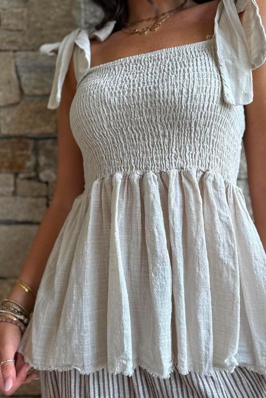 Sundaze Cheesecloth Tie Shoulder Top Calico