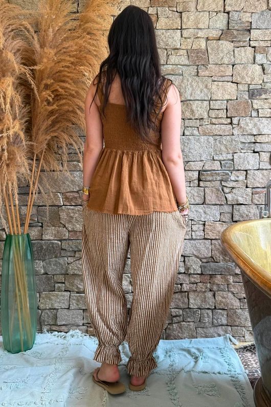 Sundaze Cheesecloth Tie Shoulder Top Hazelnut