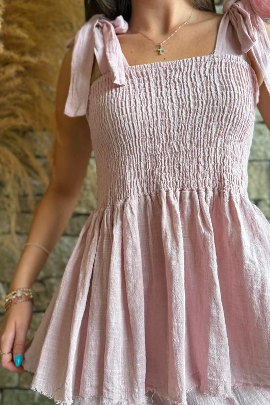 Sundaze Cheesecloth Tie Shoulder Top Rose