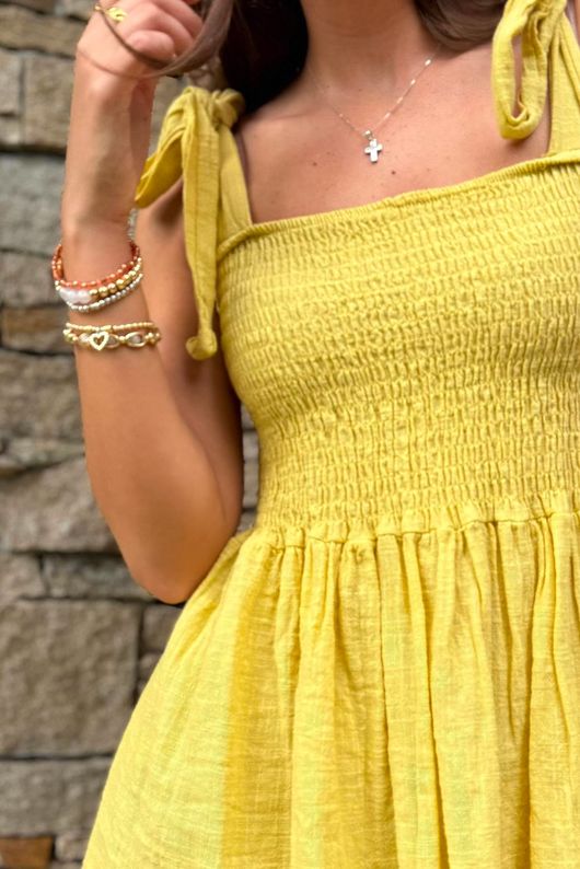 Sundaze Cheesecloth Tie Shoulder Top Soft Ochre