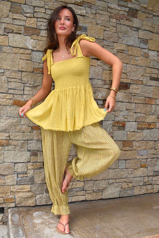 Sundaze Cheesecloth Tie Shoulder Top Soft Ochre