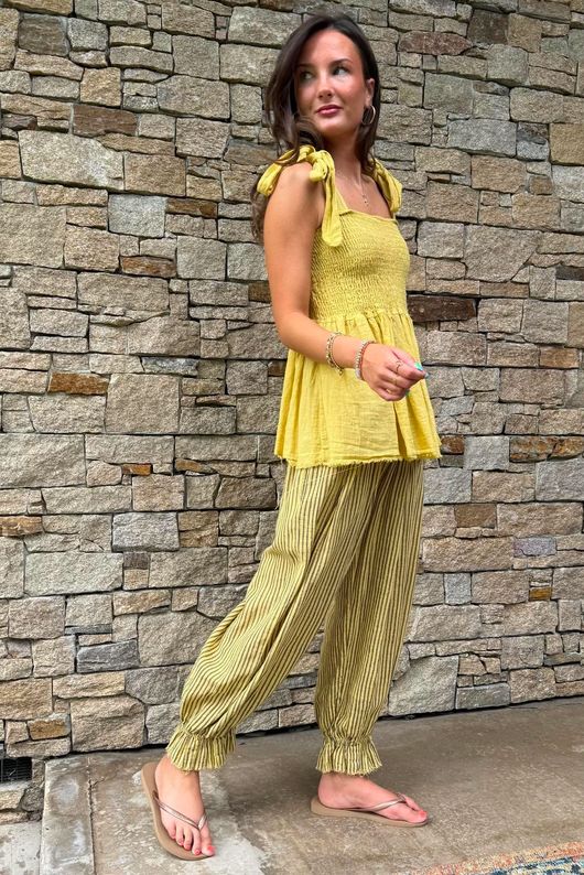 Sundaze Cheesecloth Tie Shoulder Top Soft Ochre