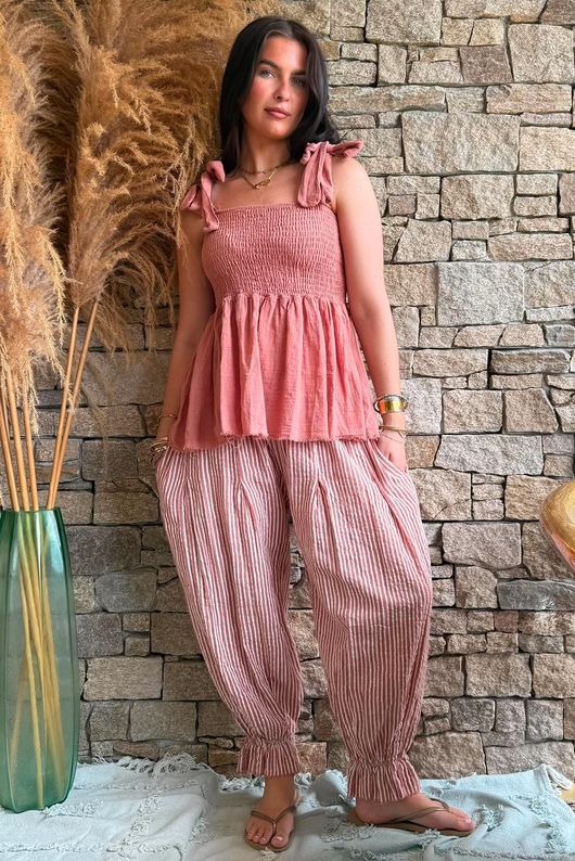 Sundaze Cheesecloth Tie Shoulder Top Soft Terracotta