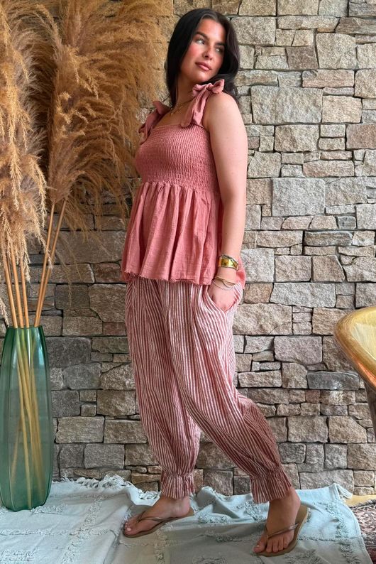 Sundaze Cheesecloth Tie Shoulder Top Soft Terracotta