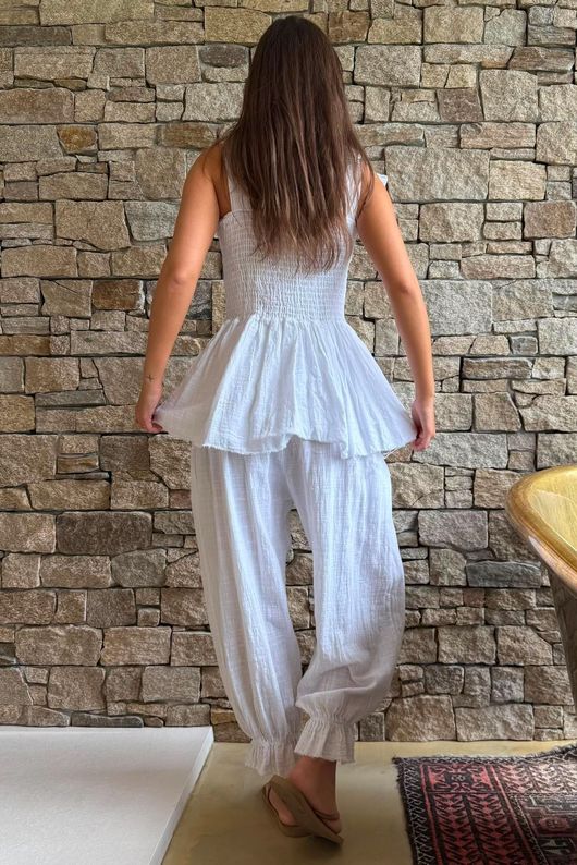 Sundaze Cheesecloth Tie Shoulder Top White