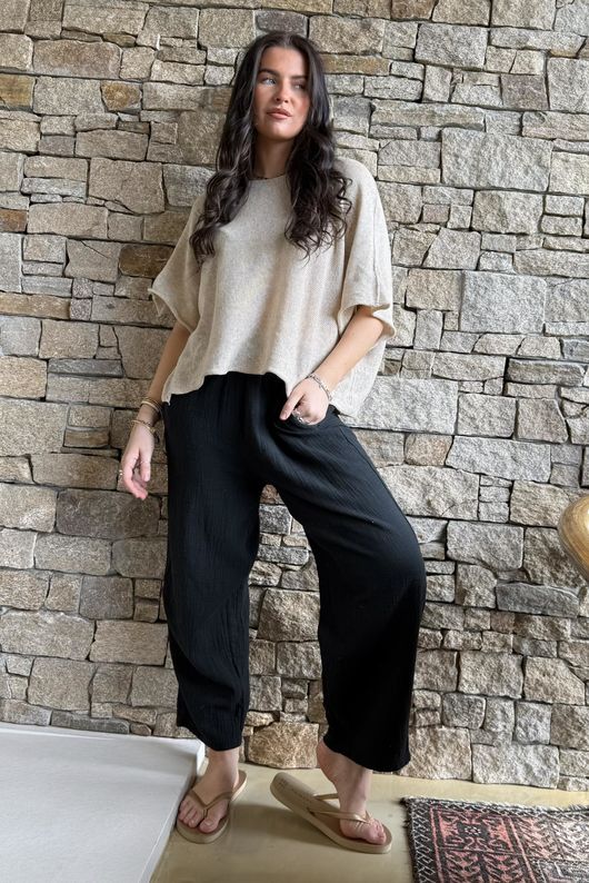 Suri Cushion Cotton Relaxed Tuck Barrel Pant Black /14=