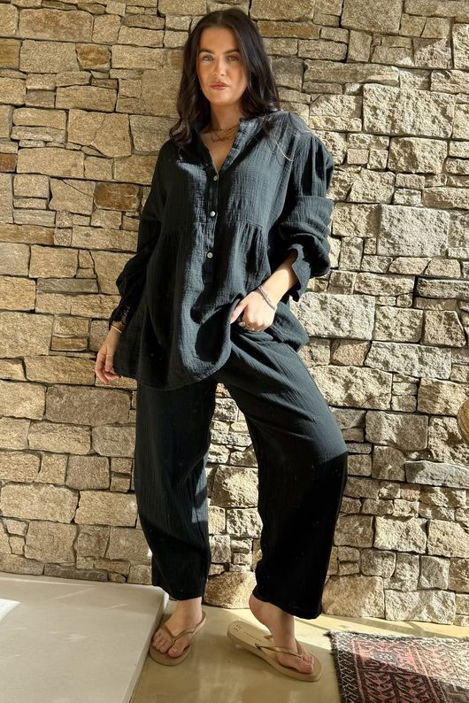 Suri Cushion Cotton Barrel Pant Black