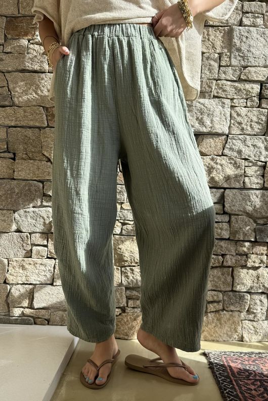 Suri Cushion Cotton Barrel Pant Khaki