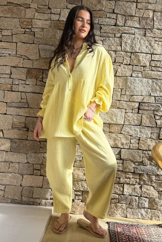 Suri Cushion Cotton Barrel Pant Lemon