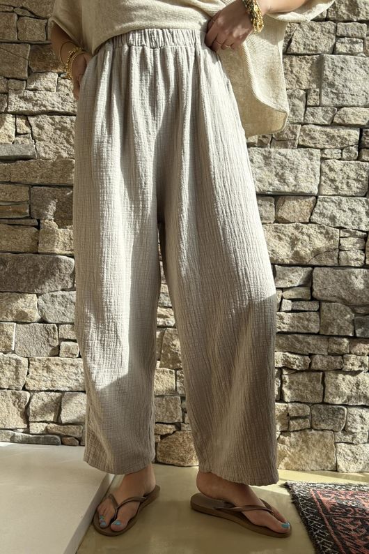Suri Cushion Cotton Barrel Pant Stone