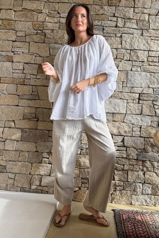 Suri Cushion Cotton Barrel Pant Stone