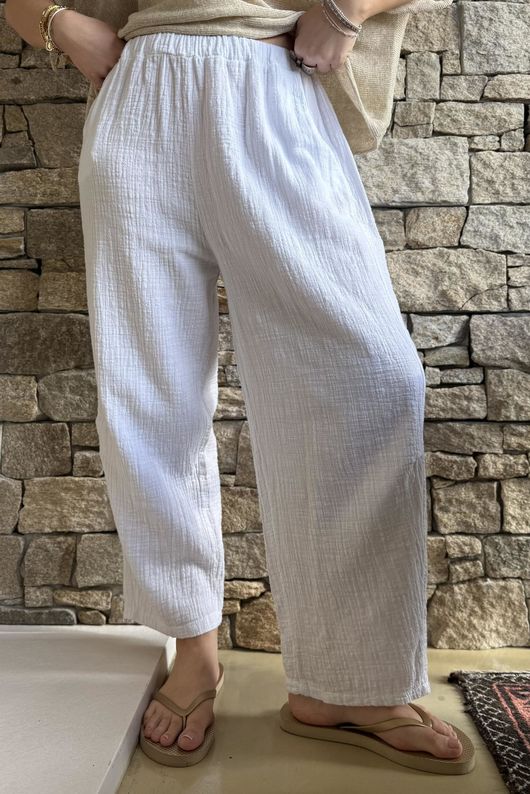 Suri Cushion Cotton Barrel Pant White