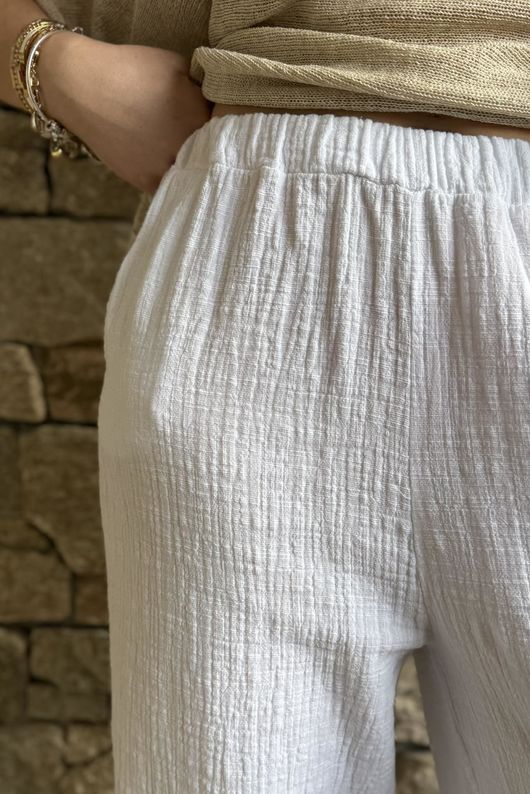 Suri Cushion Cotton Barrel Pant White