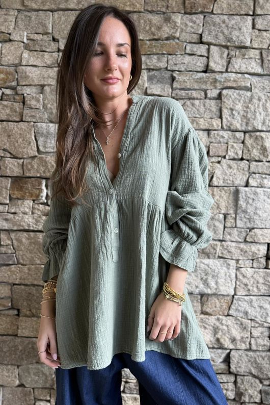 Suri Cushion Cotton Nero Peasant Smock Khaki **