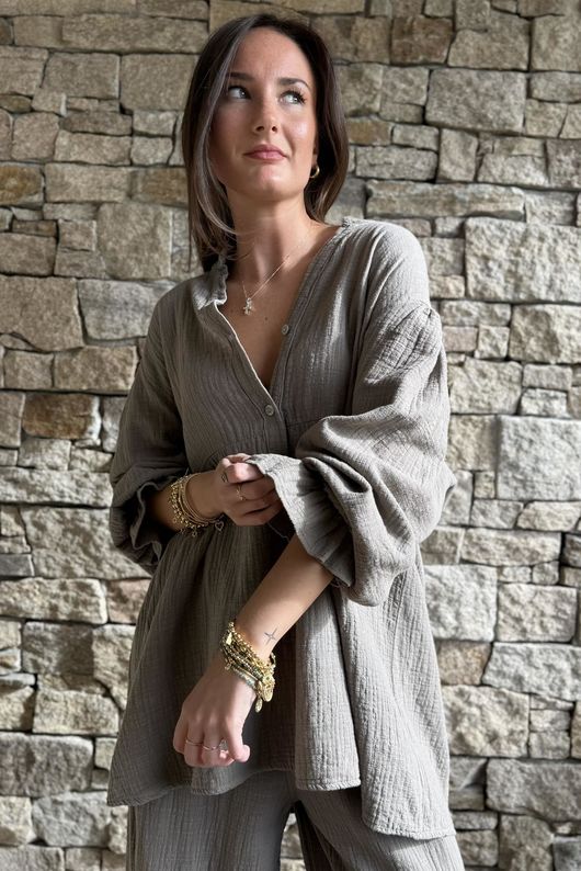 Suri Cushion Cotton Nero Peasant Smock Mocha /12=