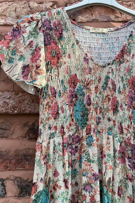 Tapestry Print Sheering Midi Dress Multi