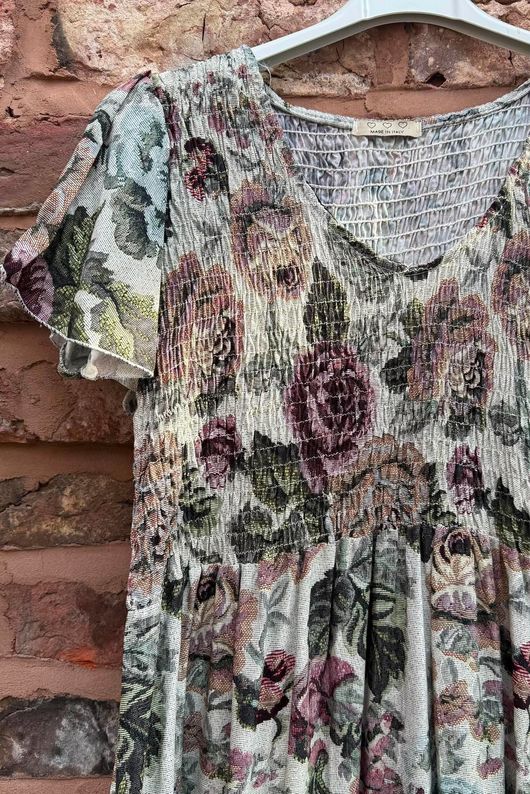 Tapestry Print Sheering Midi Dress Plum & Moss