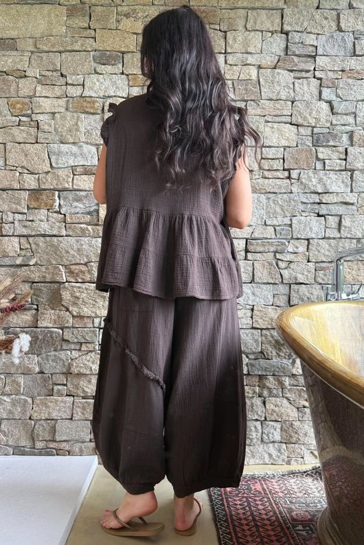 Tasha Cushion Cotton Cap Sleeve Tier Top Chocolate