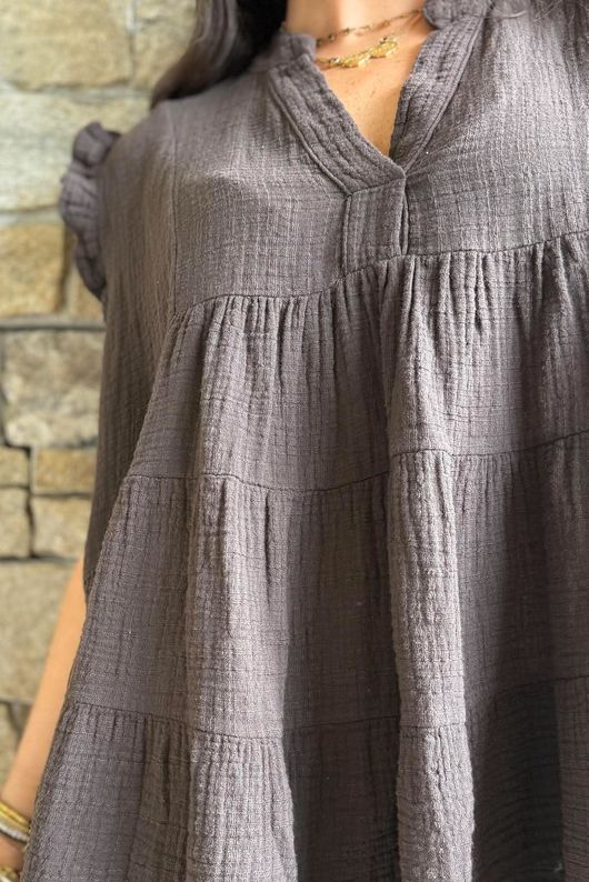 Tasha Cushion Cotton Cap Sleeve Tier Top Chocolate