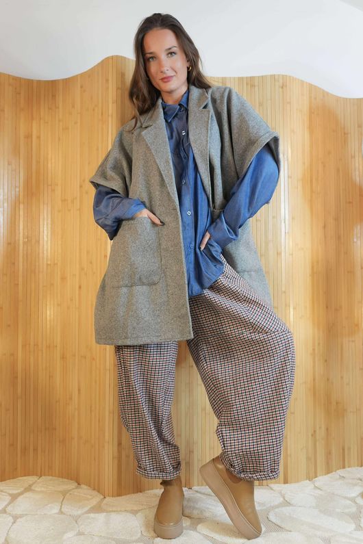  Tenby Claudia Cap Sleeve Coat Grey Marl /8=