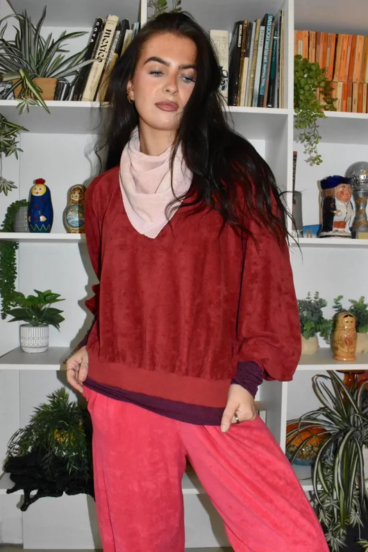 Terry B Lantern Sleeve Sweatshirt Burgundy