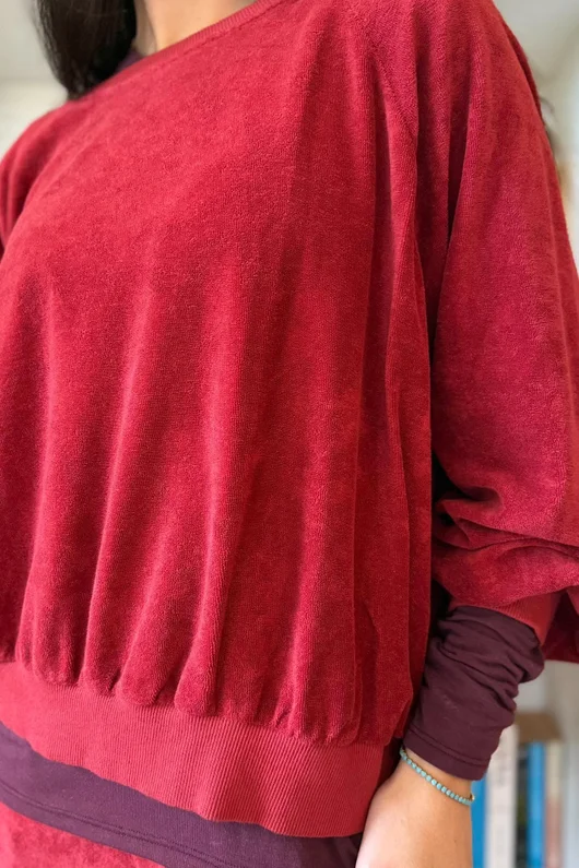 Terry B Lantern Sleeve Sweatshirt Burgundy