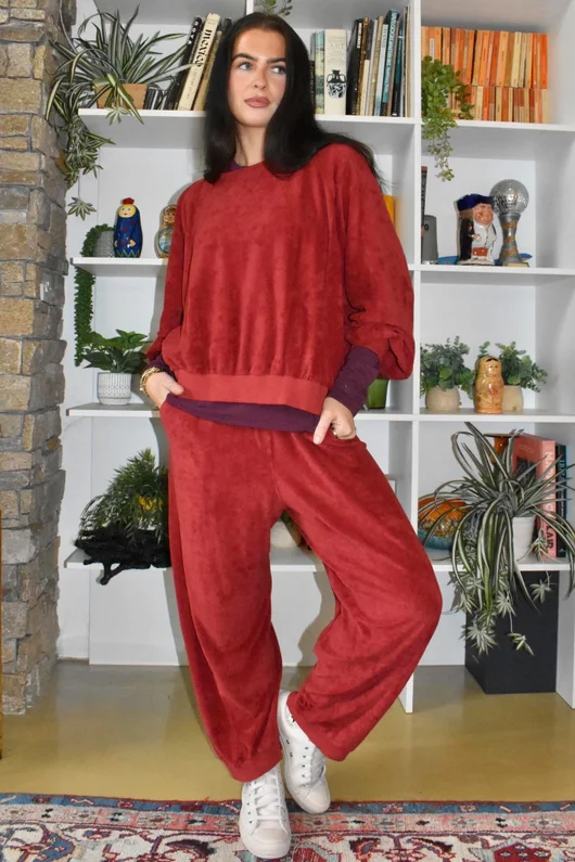 Terry B Lantern Sleeve Sweatshirt Burgundy