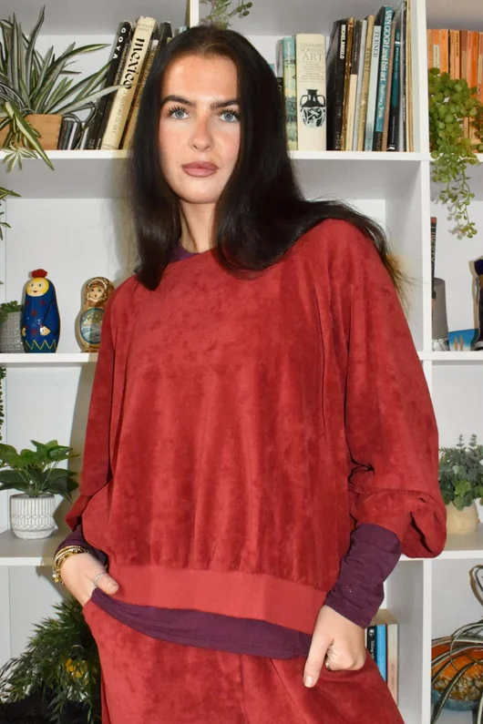 Terry B Lantern Sleeve Sweatshirt Burgundy