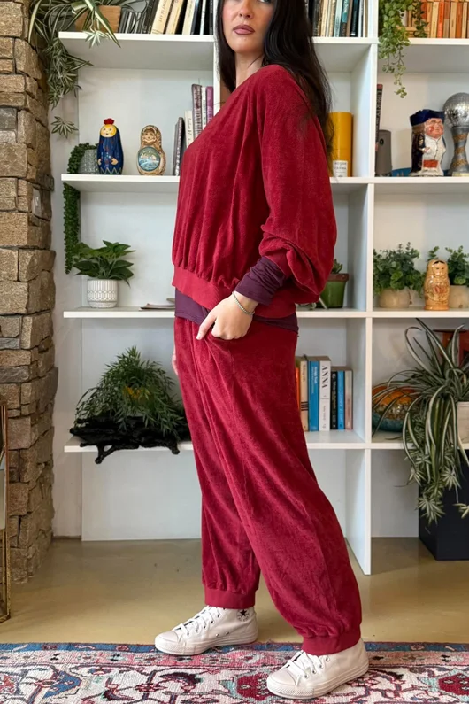 Terry B Lantern Sleeve Sweatshirt Burgundy