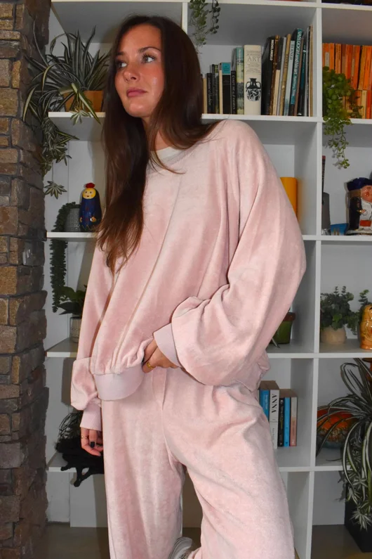 Terry B Lantern Sleeve Sweatshirt Dusky Rose