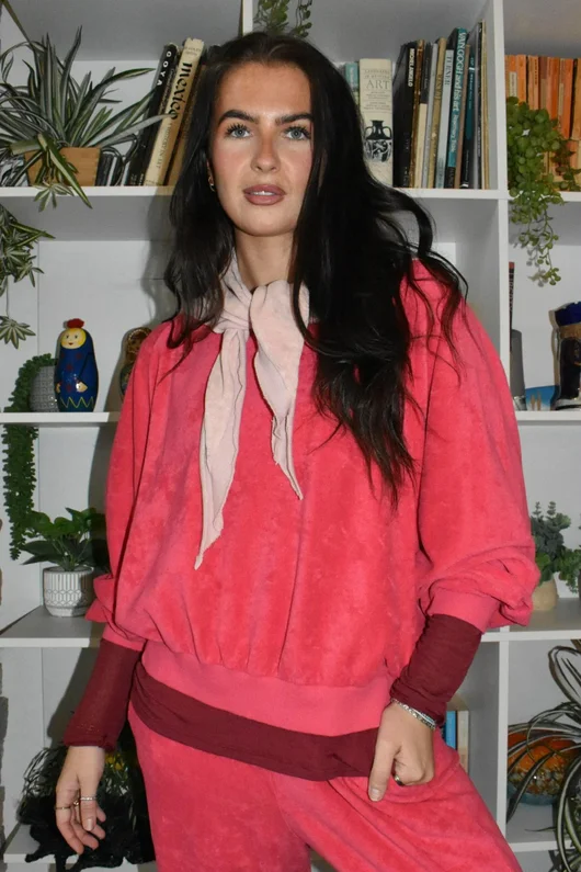 Terry B Lantern Sleeve Sweatshirt Raspberry