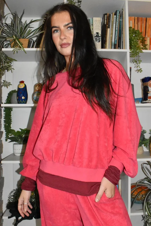 Terry B Lantern Sleeve Sweatshirt Raspberry