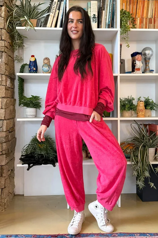 Terry B Lantern Sleeve Sweatshirt Raspberry