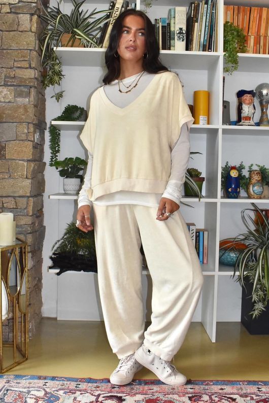 Terry B Relaxed Tapered Jogger Vanilla