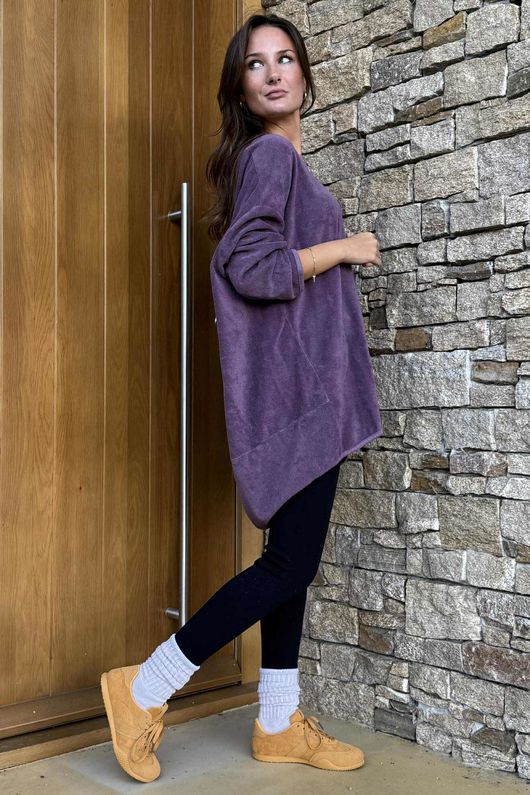 Terry B Scoop Dip Back Top Dewberry