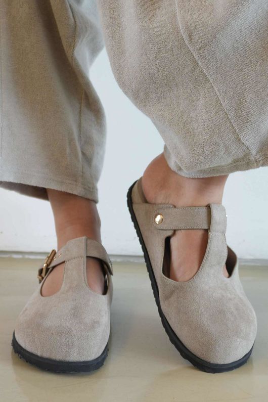 The Mary Jane Suedette Clog Taupe