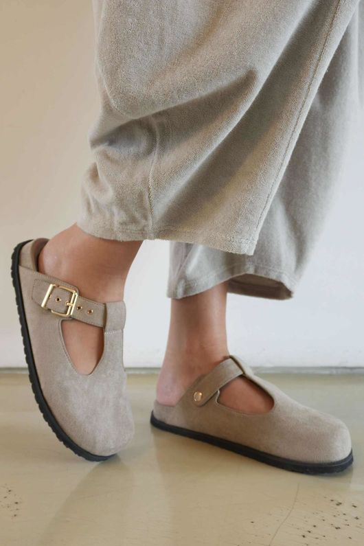 The Mary Jane Suedette Clog Taupe