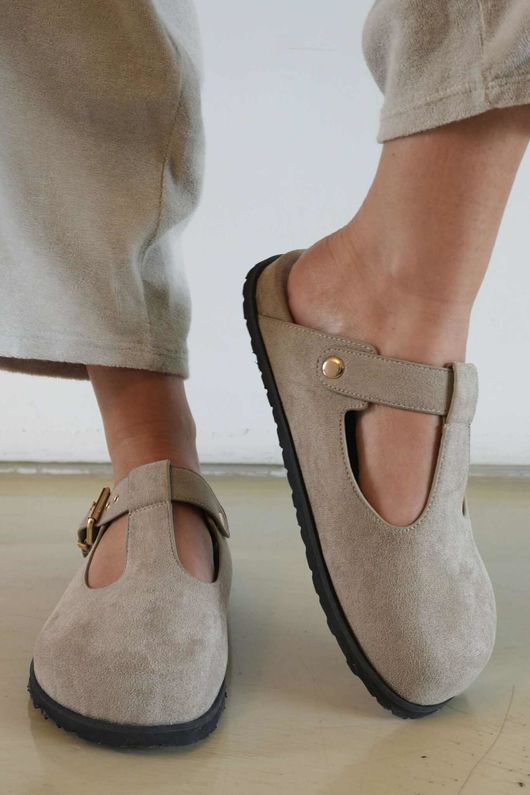 The Mary Jane Suedette Clog Taupe