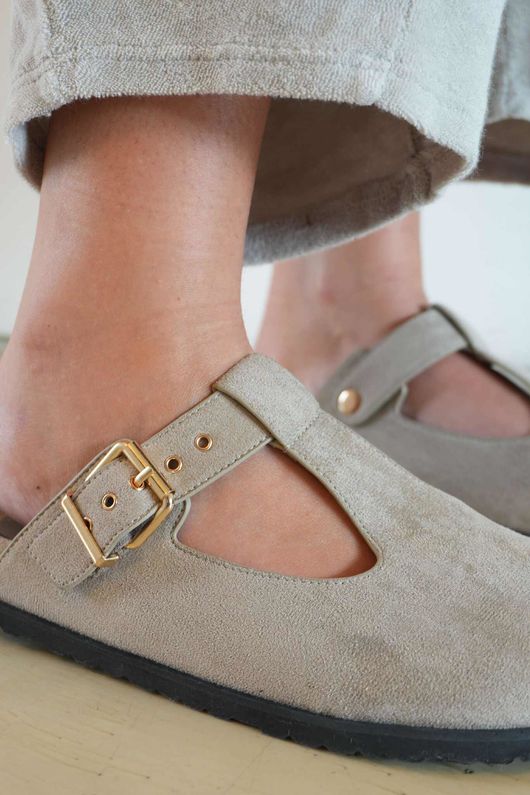 The Mary Jane Suedette Clog Taupe