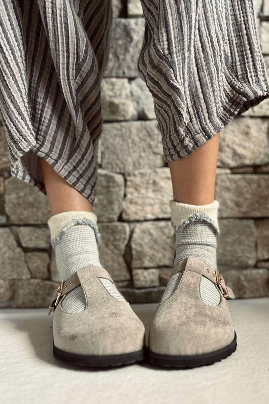 The Mary Jane Suedette Clog Taupe