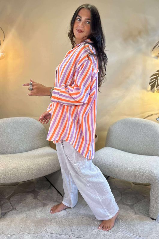 The Penelope Pillow Cotton Boyfriend Shirt Lilac Calypso /15 = ~