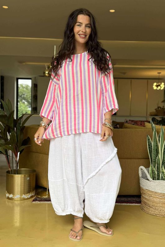 The Penelope Pillow Cotton Slouch Top Lilac Popsicle Pink /12 =