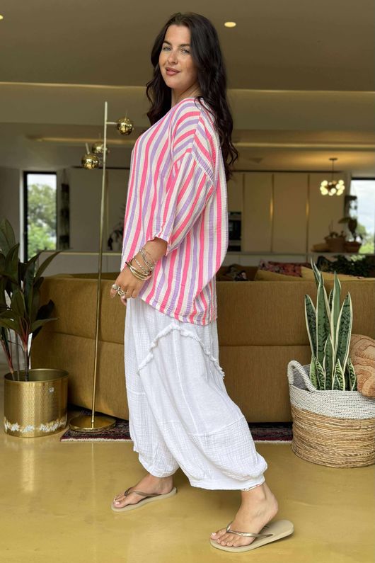 The Penelope Pillow Cotton Slouch Top Lilac Popsicle Pink