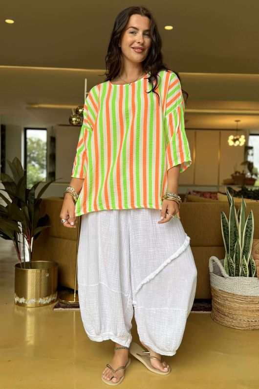 The Penelope Pillow Cotton Slouch Top Lime Aperol /25 