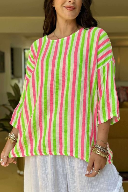 The Penelope Pillow Cotton Slouch Top Popsicle Pink Lime