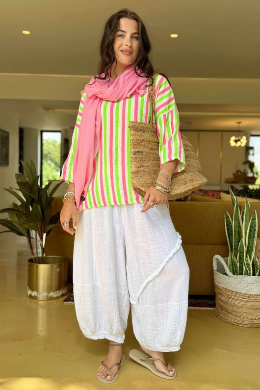 The Penelope Pillow Cotton Slouch Top Popsicle Pink Lime