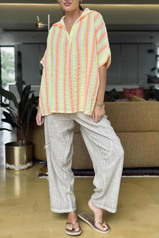 The Penelope Pillow Cotton Throw On Shirt Citronella & Calypso